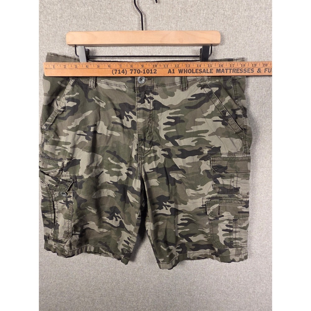 Iron Flex Mens Camo Cargo Shorts Green Brown Tactical Stretch Size 34 - Picture 2 of 9